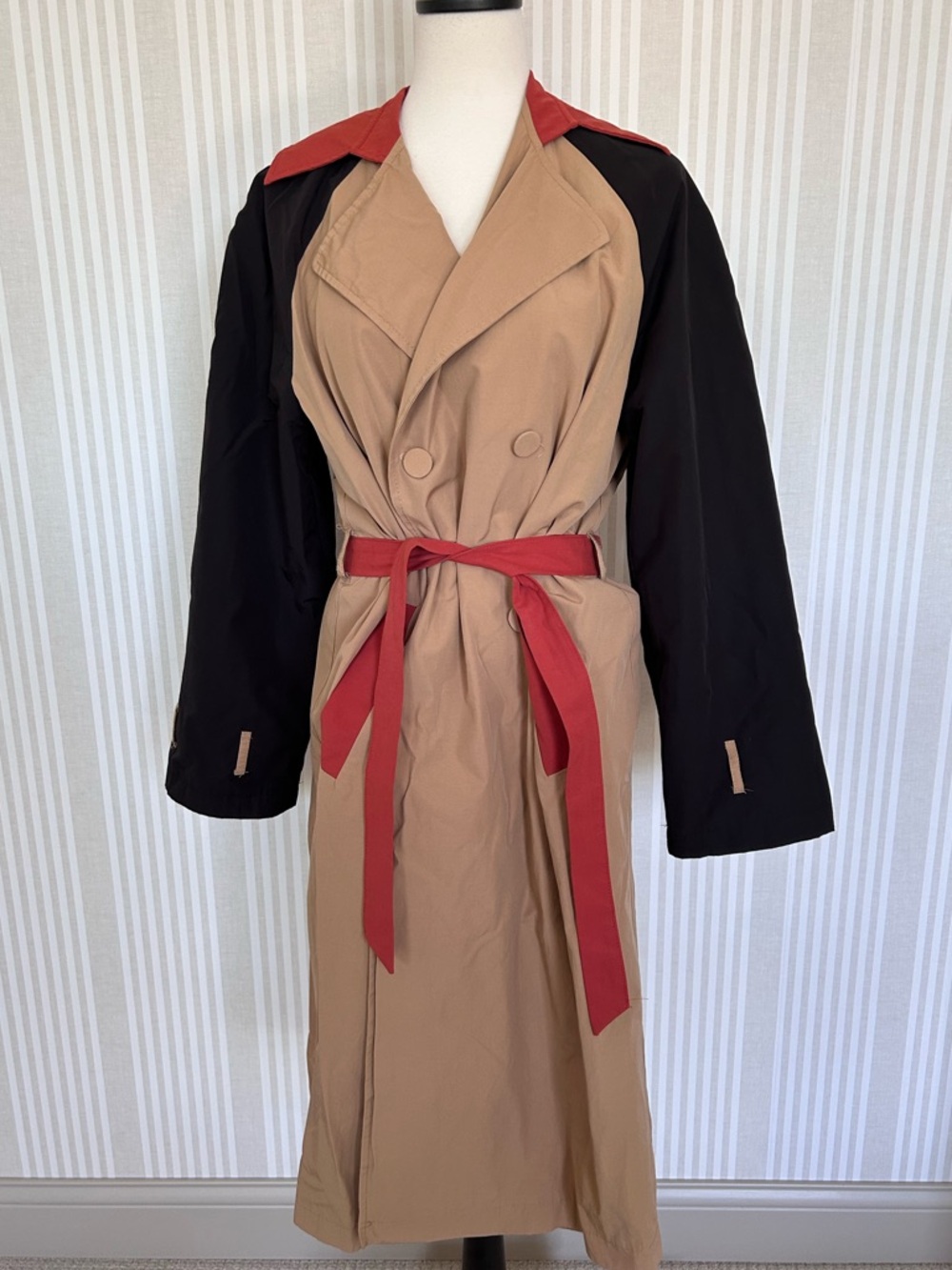 Touchè Colorblock Trench Coat in Camel, Black & Rust Women’s Size 42/US 10 - Picture 7 of 15